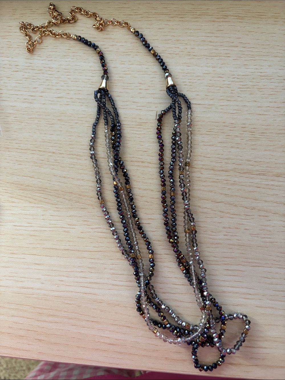 Layered Beaded Necklace in Black & Gold Like New